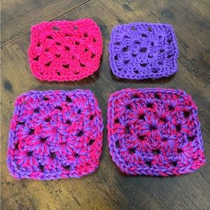 NWT Knana Knots, Granny Squares, Lot Set of 4, Pink purple, coasters, project